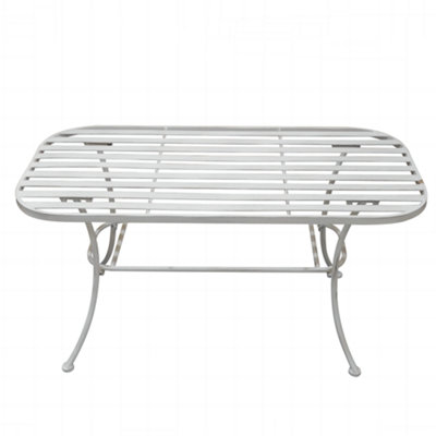 Vintage Cream Iron Slatted Outdoor Garden Furniture Coffee Table