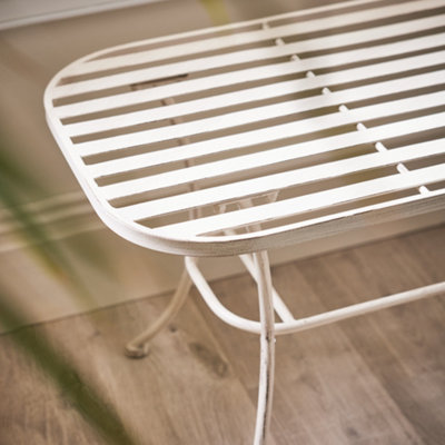 Vintage Cream Iron Slatted Outdoor Garden Furniture Coffee Table - 4