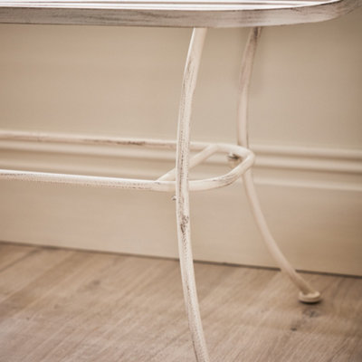 Vintage Cream Iron Slatted Outdoor Garden Furniture Coffee Table - 5