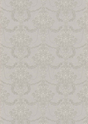 Vintage Damask Wallpaper in Taupe