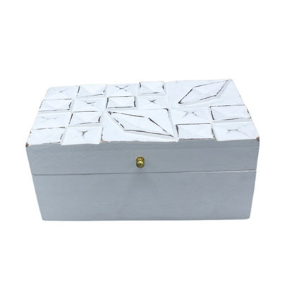 Vintage Deco Multi-Purpose Box - White Diamonds, 22X12X10Cm