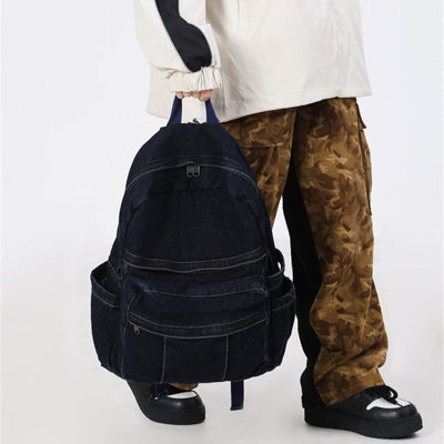 Vintage Denim Bucket Bag Backpack for Women Men Large  display picture 2