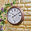 Vintage Design Garden Clock - Battery Powered Waterproof Wall Clock with Hygrometer & Thermometer - 38cm Diameter, Antique Copper