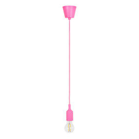 Vintage Designer Pink Silicone Pendant Light Fitting with Braided Fabric Cable