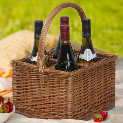Vintage Double Steamed 4 Bottle Wicker Wine Carrier