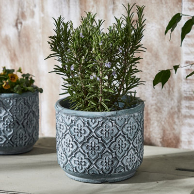 Vintage Embossed Trellis Design Large Flower Planter Indoor Outdoor Plant Pot (H) 16cm, (Dia)19cm