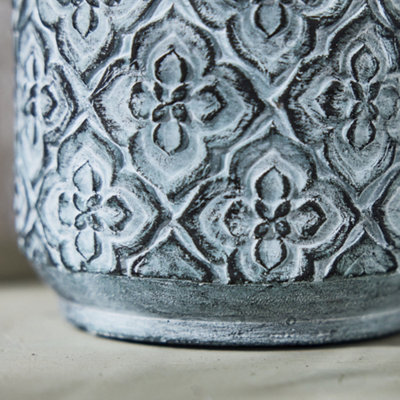 Vintage Embossed Trellis Design Small Flower Planter Indoor Outdoor Plant Pot (H) 15cm, (Dia)15cm