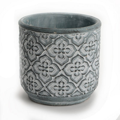 Vintage Embossed Trellis Design Small Indoor Outdoor Flower Plant Pot Houseplant Garden Planter (Dia) 15cm, (H)15cm