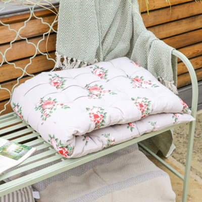 Vintage English Rose Floral Print Outdoor Garden Bench Cushion 110cm L x 45cm W