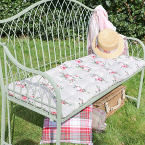 Vintage English Rose Floral Print Summer Outdoor Garden Bench Cushion 110cm L x 45cm W