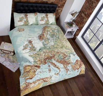 Vintage Europe Map Double Duvet Cover and Pillowcases Set
