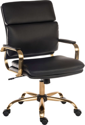 Vintage Executive Chair in supple black faux leather with brass coloured accents