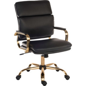 Vintage Executive Chair in supple black faux leather with brass coloured accents
