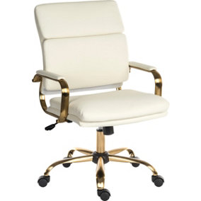 Vintage Executive Chair in supple faux white leather with brass coloured accents