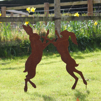 Vintage Fighting Hares Outdoor Garden Decorative