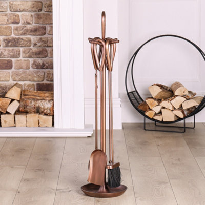 Vintage Fireplace Copper Effect Antique Fireside Companion Set 90cm High