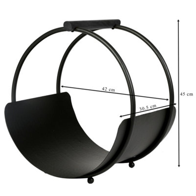 Vintage Fireplace Wooden Handle Black Round Log Holder