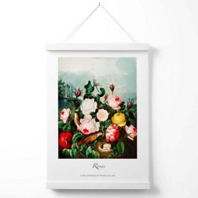 Vintage Floral Exhibition -  Cottage Roses Poster with Hanger / 33cm / White