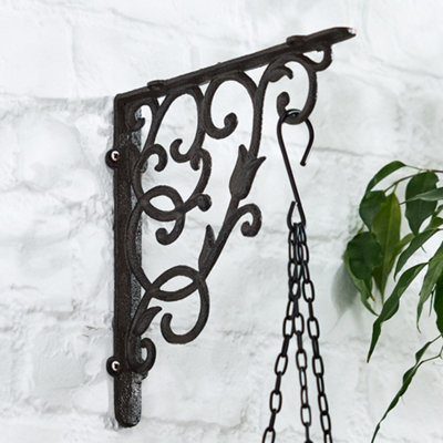 Vintage Floralis Scrolled Iron Wall Mounted Garden Hanging Basket Bracket - 5