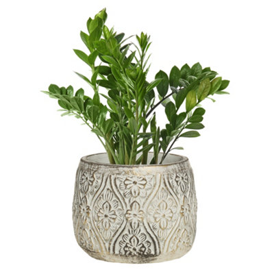 Vintage Gold Large Embossed Floral Design Indoor Outdoor Garden Planter Flower Plant Pot