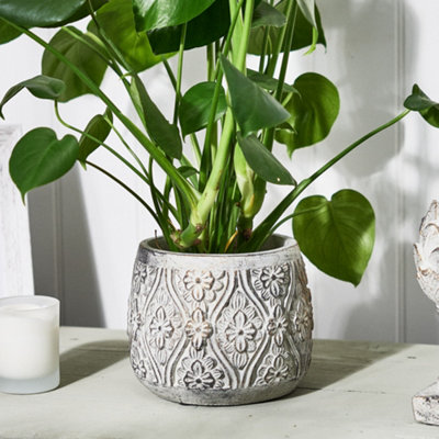 Vintage Gold Small Embossed Floral Design Indoor Outdoor Garden Plant Pot