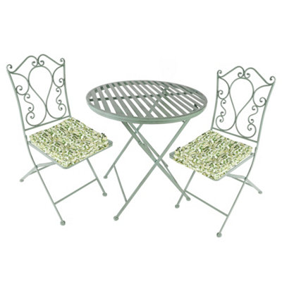 Vintage Green 3 Piece Outdoor Garden Furniture Dining Table and Chair Folding Bistro Set with Free Set of 2 Green Box Cushions