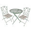 Vintage Green 3 Piece Outdoor Garden Furniture Dining Table and Chair Folding Bistro Set with Free Set of 2 Grey Seat Pad Cushions