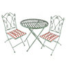 Vintage Green 3 Piece Outdoor Garden Furniture Dining Table and Chair Folding Bistro Set with Free Set of 2 Red Seat Pad Cushions