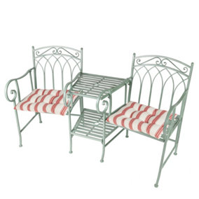 Vintage Green Arched Outdoor Garden Furniture Companion Seat Bench with Free Set of 2 Red Seat Pad Cushions