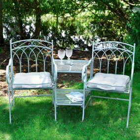 Vintage Green Arched Outdoor Garden Furniture Companion Seat Bench with Set of 2 Box Cushions