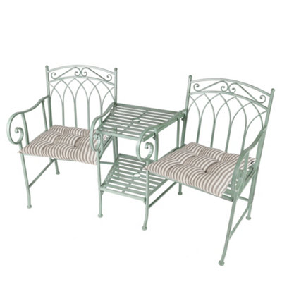 Vintage Green Arched Outdoor Garden Furniture Companion Seat Garden Bench with Free Set of 2 Grey Seat Pad Cushions