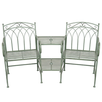 Vintage Green Iron Arched Outdoor Garden Furniture Companion Seat Garden Bench