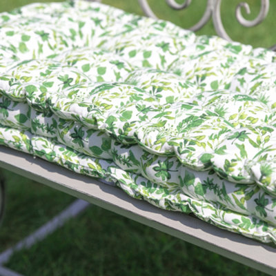 Vintage Green Leaf Print Cotton Outdoor Garden Furniture Bench Cushion - 4