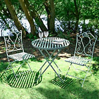 Vintage Green Ornate Scrolled 3 Piece Outdoor Alfresco Garden Furniture Dining Table and Chair Folding Bistro Set