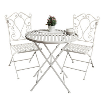 Vintage Green Ornate Scrolled 3 Piece Outdoor Alfresco Garden Furniture Dining Table and Chair Folding Bistro Set