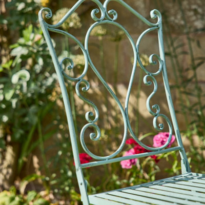 Vintage Green Ornate Scrolled 3 Piece Outdoor Alfresco Garden Furniture Dining Table and Chair Folding Bistro Set