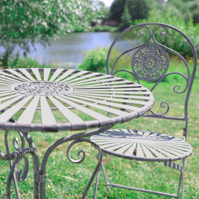 Vintage Grey 3 Piece Outdoor Alfresco Garden Furniture Dining Table and Chair Folding Bistro Set with Round Seat Cushions