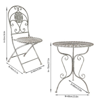Vintage Grey 3 Piece Outdoor Alfresco Garden Furniture Dining Table and Chair Folding Bistro Set with Round Seat Cushions - 7