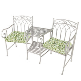 Vintage Grey Arched Outdoor Garden Furniture Companion Seat Bench with Free Set of 2 Green Box Cushions