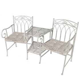 Vintage Grey Arched Outdoor Garden Furniture Companion Seat Bench with Free Set of 2 Grey Box Cushions