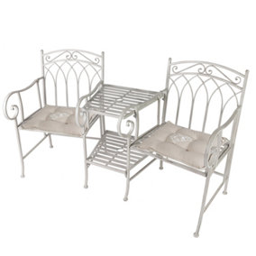 Vintage Grey Arched Outdoor Garden Furniture Companion Seat Bench with Free Set of 2 Love Birds Seat Pad Cushions