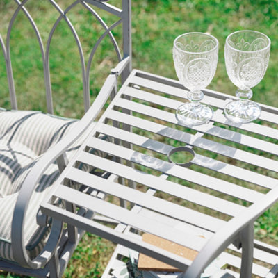 Vintage Grey Arched Outdoor Garden Furniture Companion Seat Garden Bench with Free Set of 2 Blue Box Cushions - 4