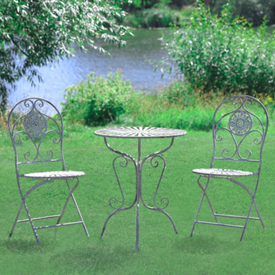 Vintage Grey Cast Iron 3 Piece Outdoor Alfresco Garden Furniture