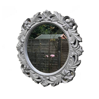Vintage Grey Filigree Round Wall Mirror Rustic