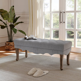 Vintage Grey Linen Living Room Hallway Bed End Bench with Cabriole Legs W 1100 x D 400 x H 470 mm