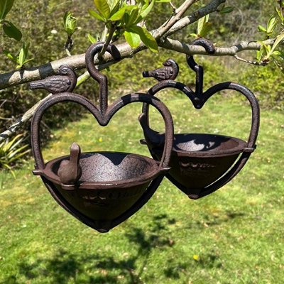 Vintage Hanging Bird Seed Feeder Cast Iron Heart Shape (Set of 2)