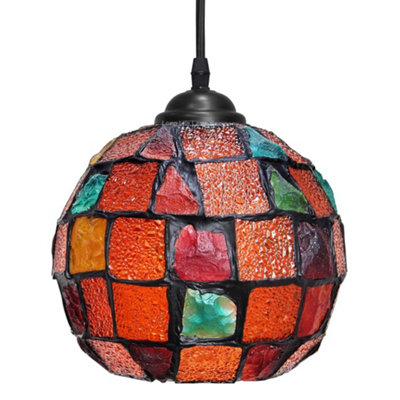 Vintage Hanging Stained Glass Ceiling Light Shade Pendant Mosaic Style Multi Colour M0105