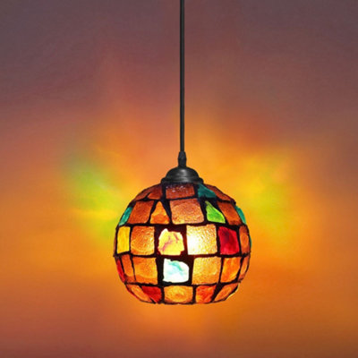 Vintage Hanging Stained Glass Ceiling Light Shade Pendant Mosaic Style Multi Colour M0105