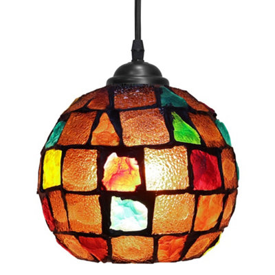 Vintage Hanging Stained Glass Ceiling Light Shade Pendant Mosaic Style Multi Colour M0105