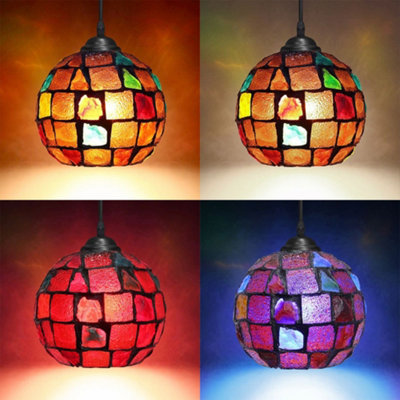 Vintage Hanging Stained Glass Ceiling Light Shade Pendant Mosaic Style Multi Colour M0105